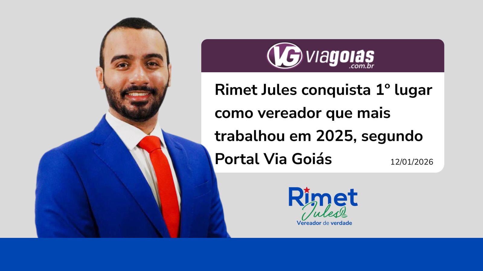 Rimet Jules lidera enquete do Portal Via Goiás e é apontado como vereador mais atuante de 2025